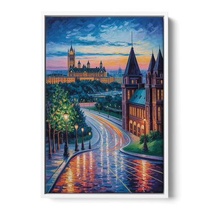 Parliament Hill Twilight Front - White Canvas Wall Art