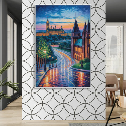 Parliament Hill Twilight Sitting Room - White Canvas Wall Art