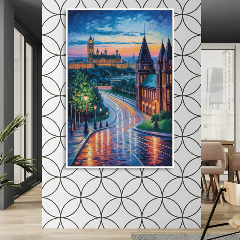 Parliament Hill Twilight Sitting Room - White Canvas Wall Art