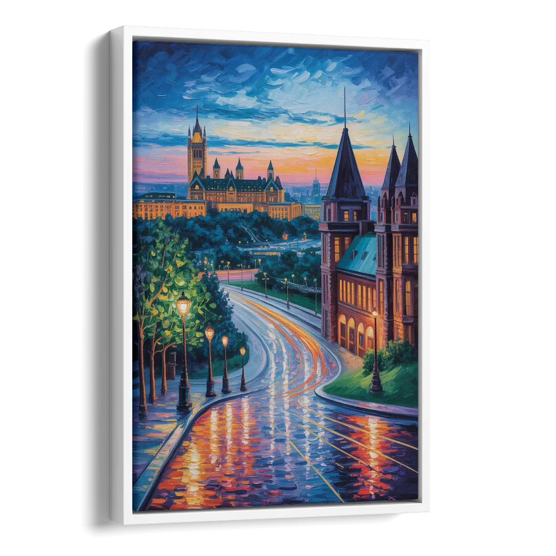 Parliament Hill Twilight Side - White Canvas Wall Art