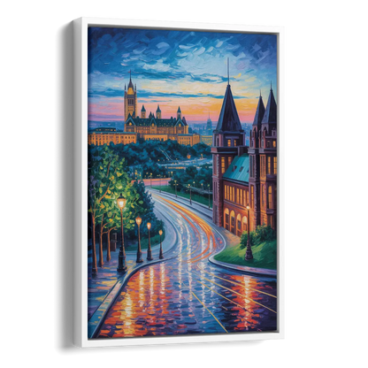 Parliament Hill Twilight Side - White Canvas Wall Art