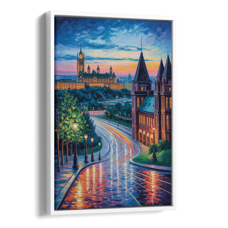 Parliament Hill Twilight Side - White Canvas Wall Art