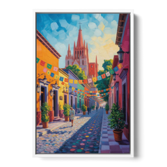 Parroquia de San Miguel - White Framed Canvas Wall Art - Front
