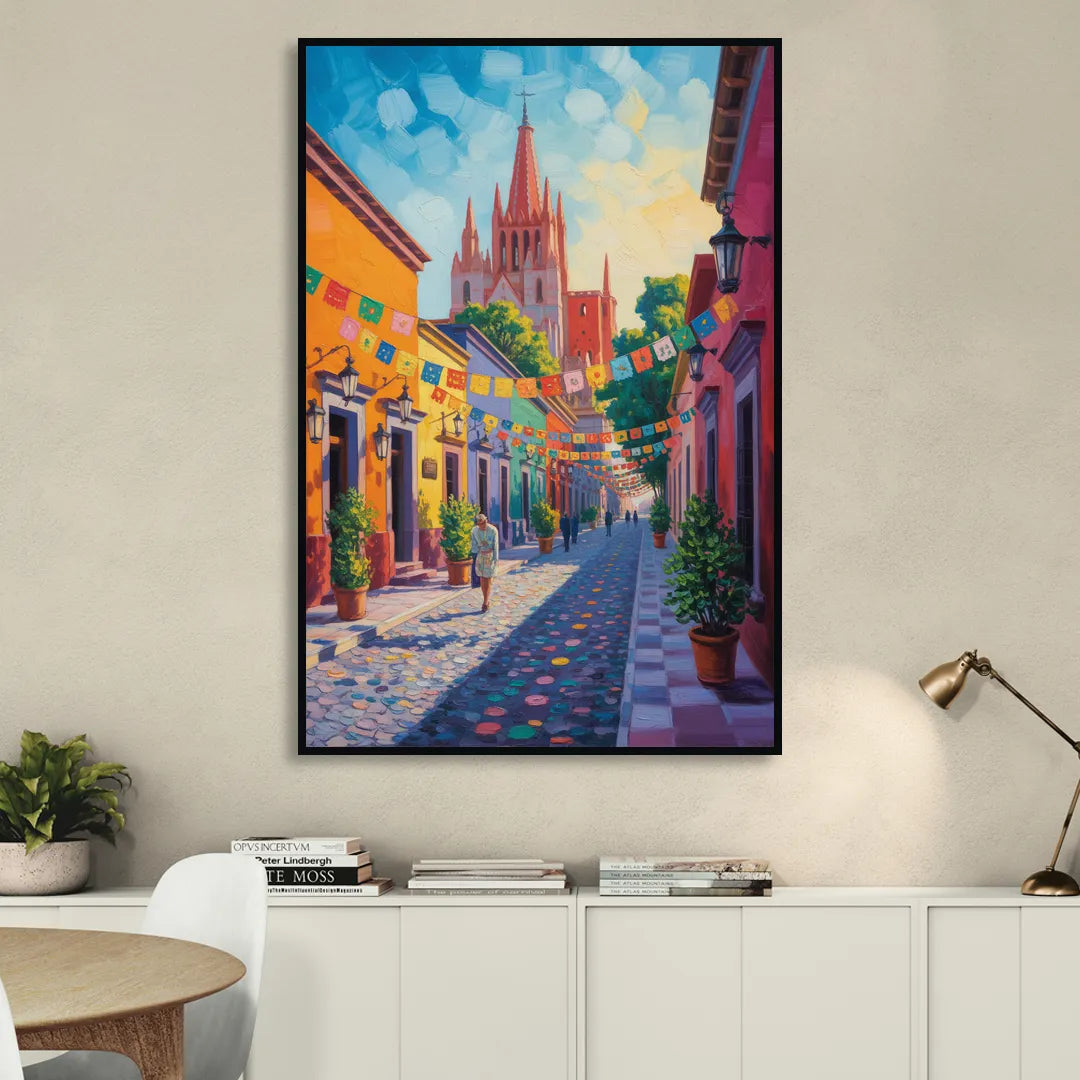 Parroquia de San Miguel Living Room - Black Canvas Wall Art