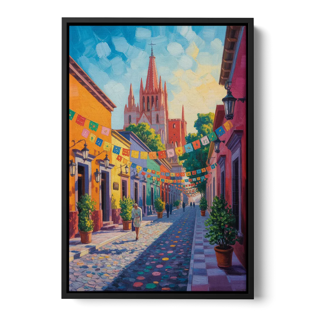 Parroquia de San Miguel Front - Black Canvas Wall Art