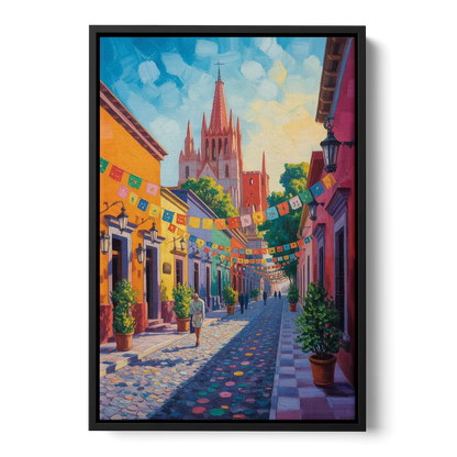 Parroquia de San Miguel Front - Black Canvas Wall Art