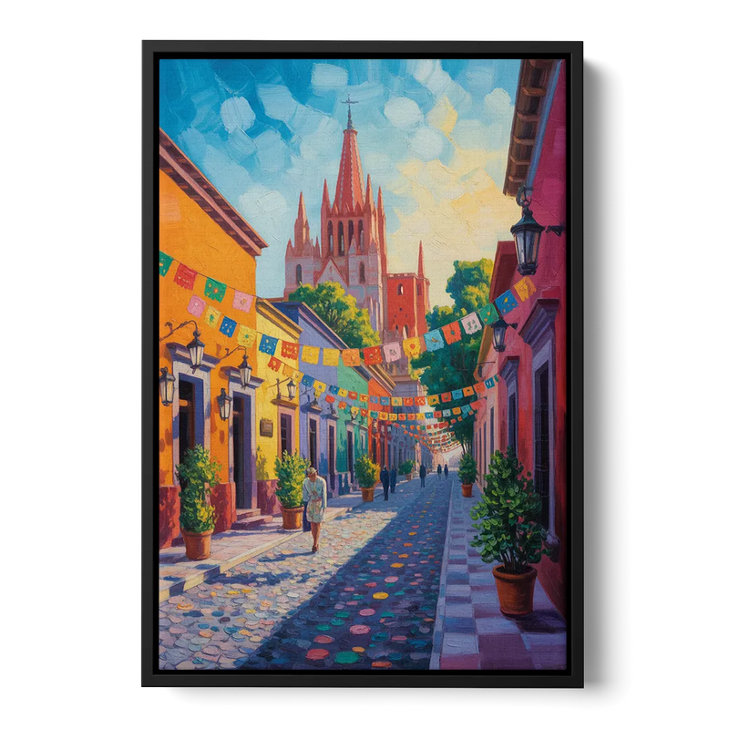 Parroquia de San Miguel Front - Black Canvas Wall Art