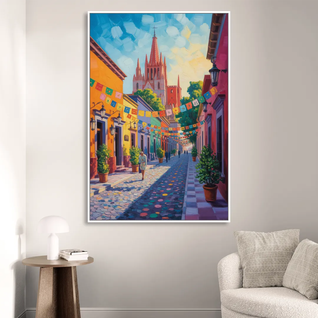 Parroquia de San Miguel Living Room - White Canvas Wall Art