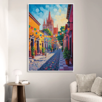 Parroquia de San Miguel Living Room - White Canvas Wall Art