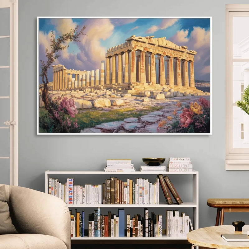 Parthenon Glory Living Room - White Canvas Wall Art