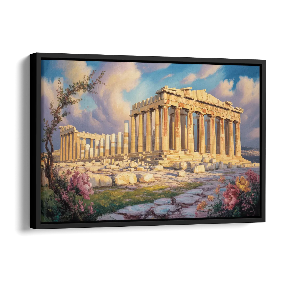 Parthenon Glory Side - Black Canvas Wall Art