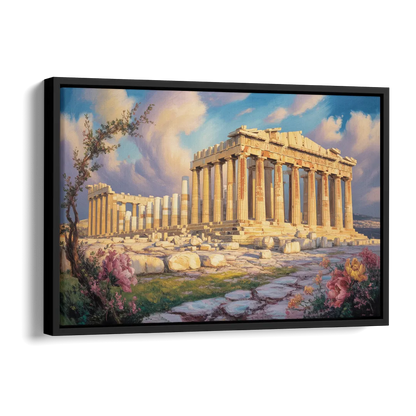 Parthenon Glory Side - Black Canvas Wall Art