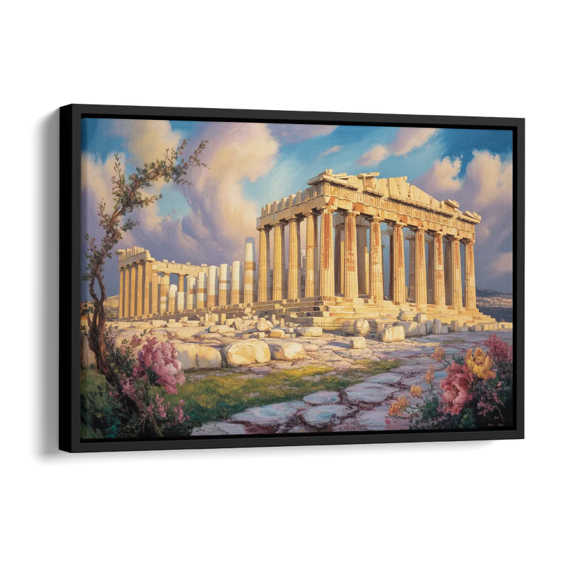 Parthenon Glory Side - Black Canvas Wall Art