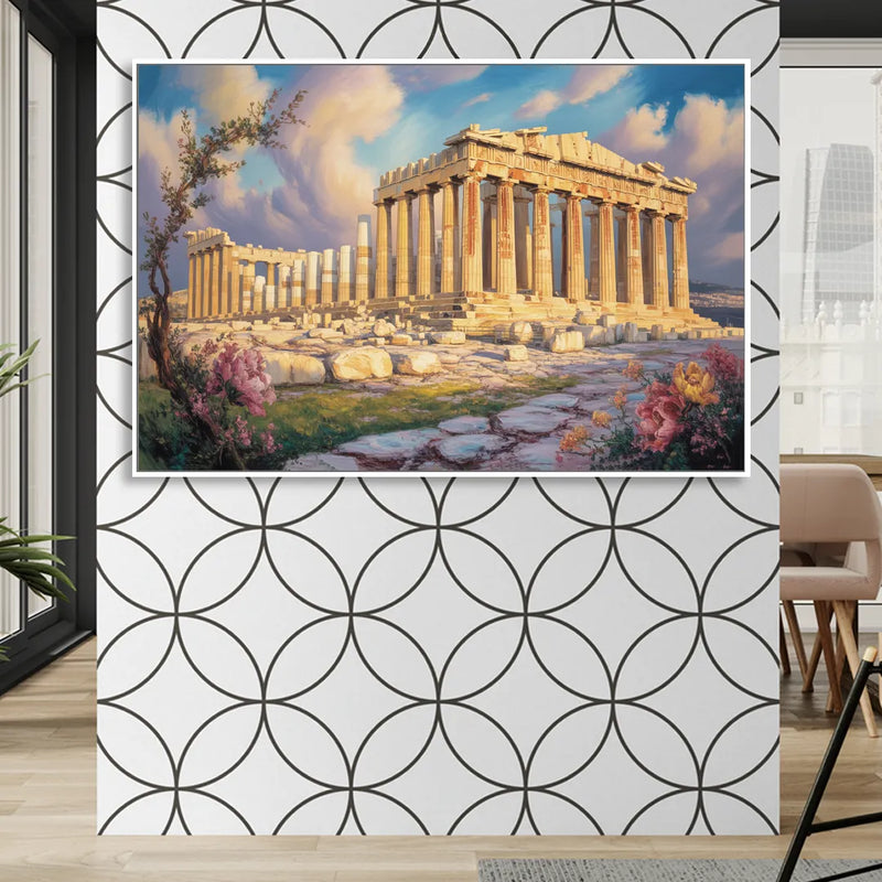 Parthenon Glory Sitting Room - White Canvas Wall Art