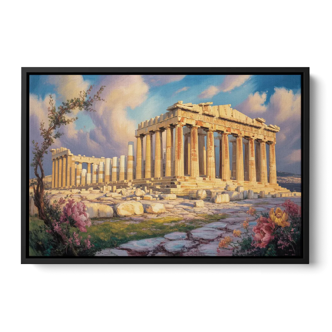 Parthenon Glory Front - Black Canvas Wall Art