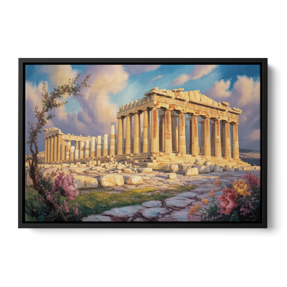 Parthenon Glory Front - Black Canvas Wall Art