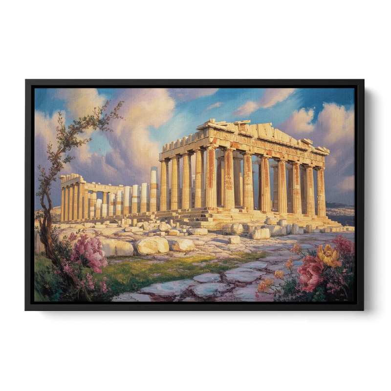 Parthenon Glory Front - Black Canvas Wall Art
