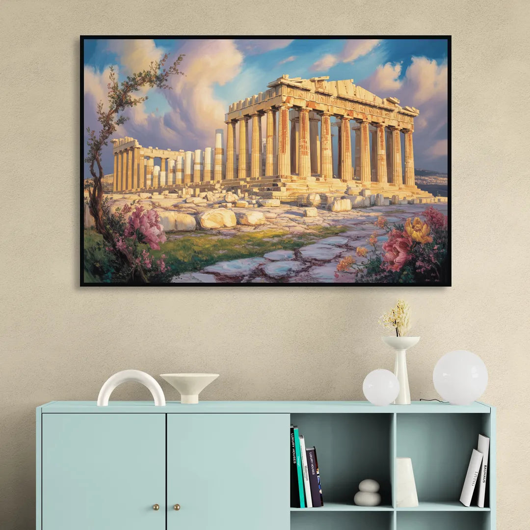 Parthenon Glory Sitting Room - Black Canvas Wall Art