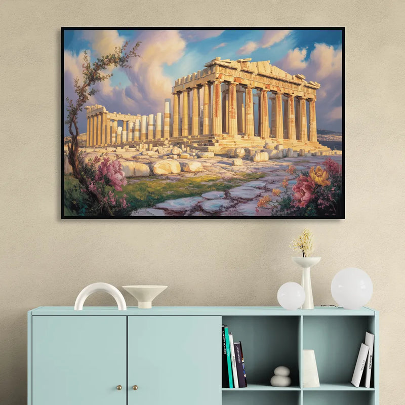 Parthenon Glory Sitting Room - Black Canvas Wall Art