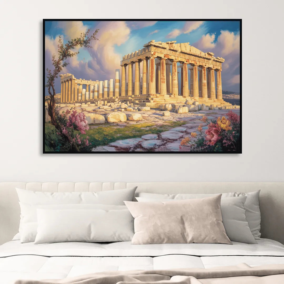 Parthenon Glory Living Room - Black Canvas Wall Art