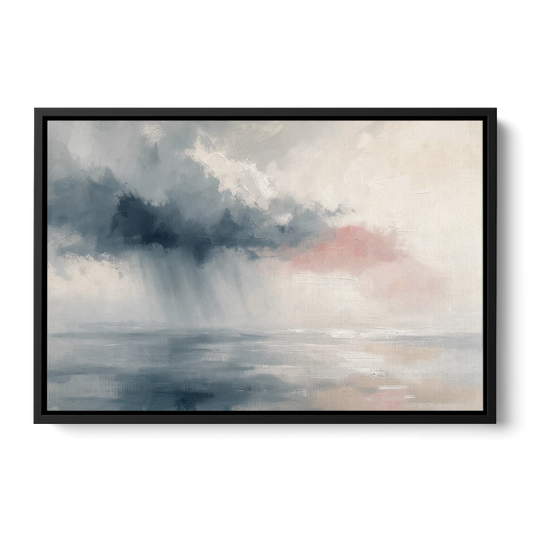 Passing Rain Over a Calm Sea Above the Headboard - Black Framed Canvas Wall Art - Front