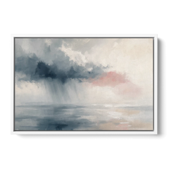 Passing Rain Over a Calm Sea Above the Headboard - White Framed Canvas Wall Art - Front
