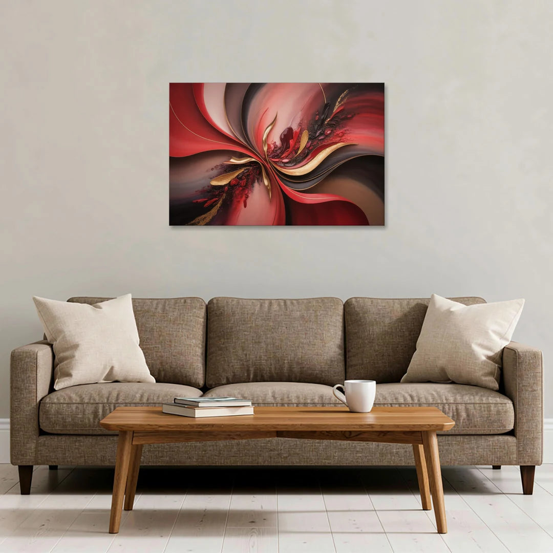 Passion Waves Red Abstract - Canvas Wall Art - Sofa - 36x24