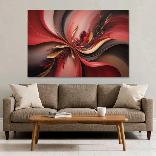 Passion Waves Red Abstract - Canvas Wall Art - Sofa - 60x40