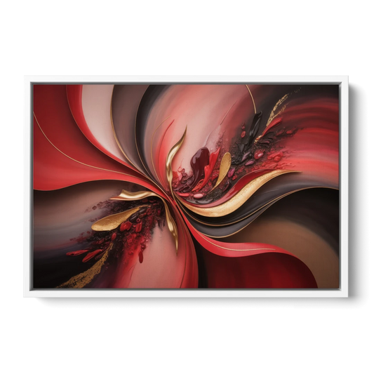 Passion Waves Red Abstract - White Framed Canvas Wall Art - Front