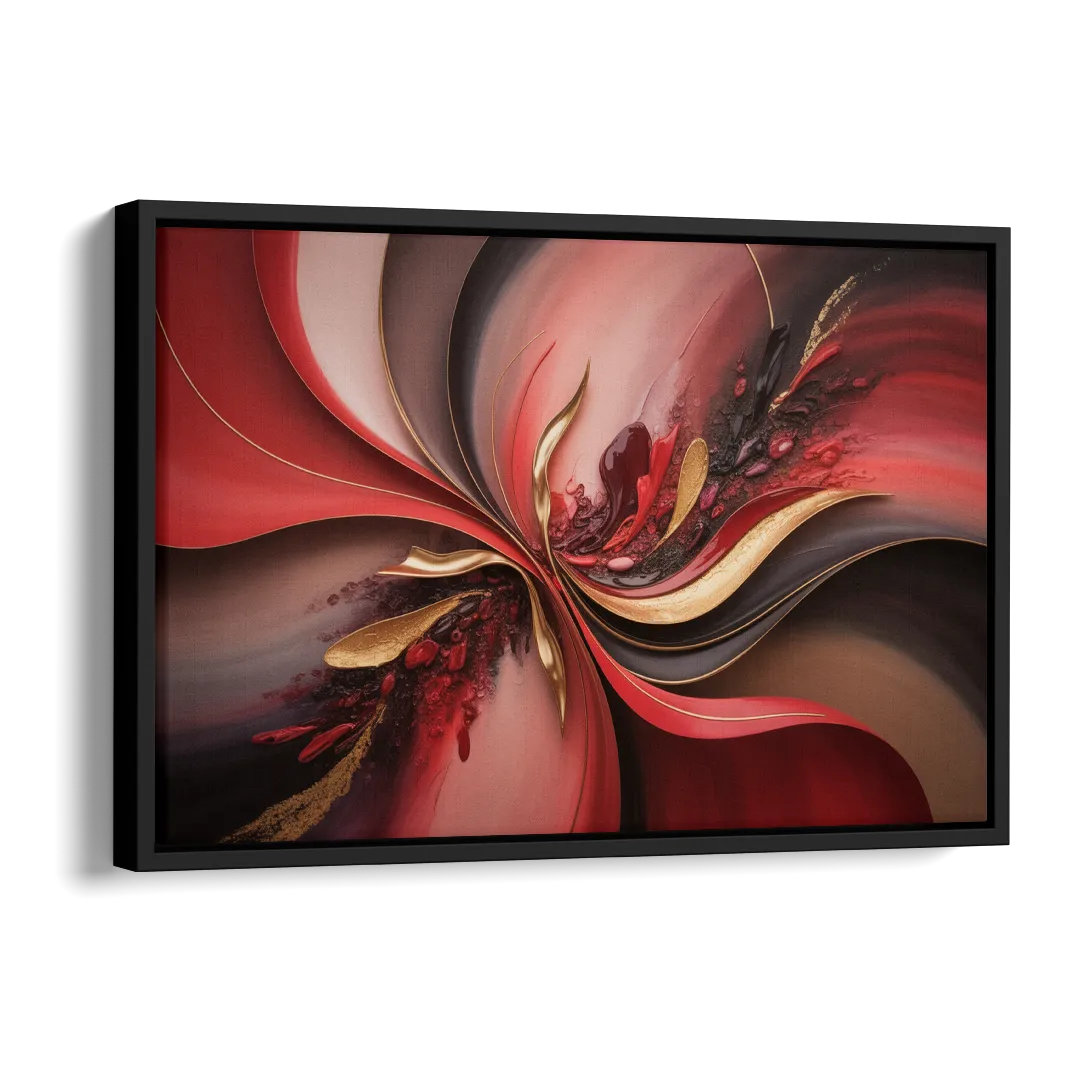 Passion Waves Red Abstract Side - Black Canvas Wall Art