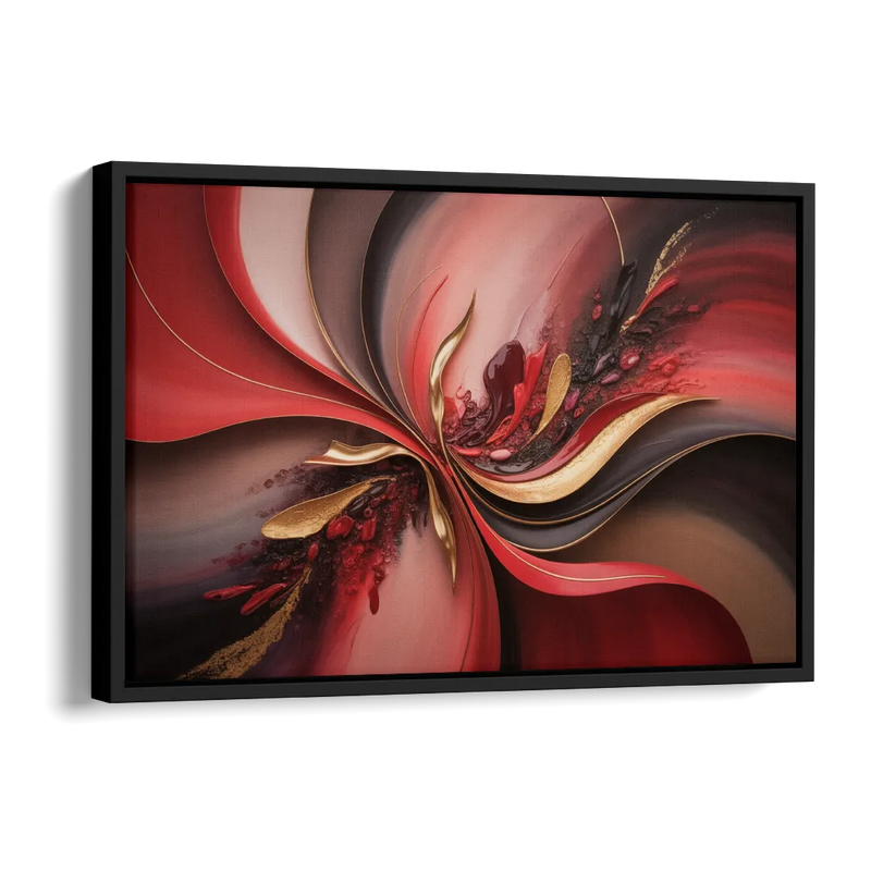 Passion Waves Red Abstract Side - Black Canvas Wall Art