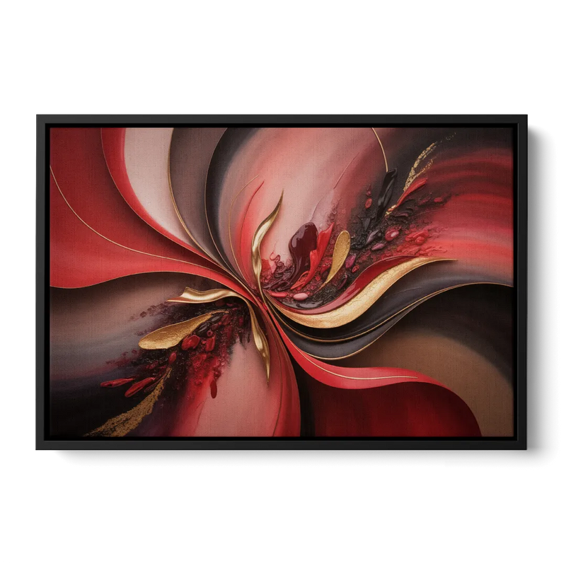 Passion Waves Red Abstract Front - Black Canvas Wall Art