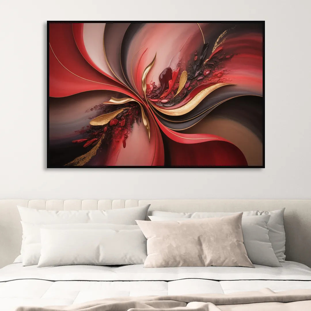 Passion Waves Red Abstract Sitting Room - Black Canvas Wall Art