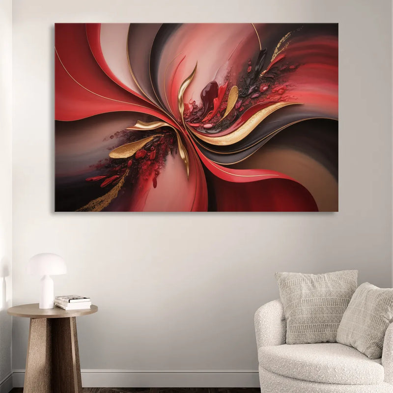 Passion Waves Red Abstract Living Room - Canvas Wall Art