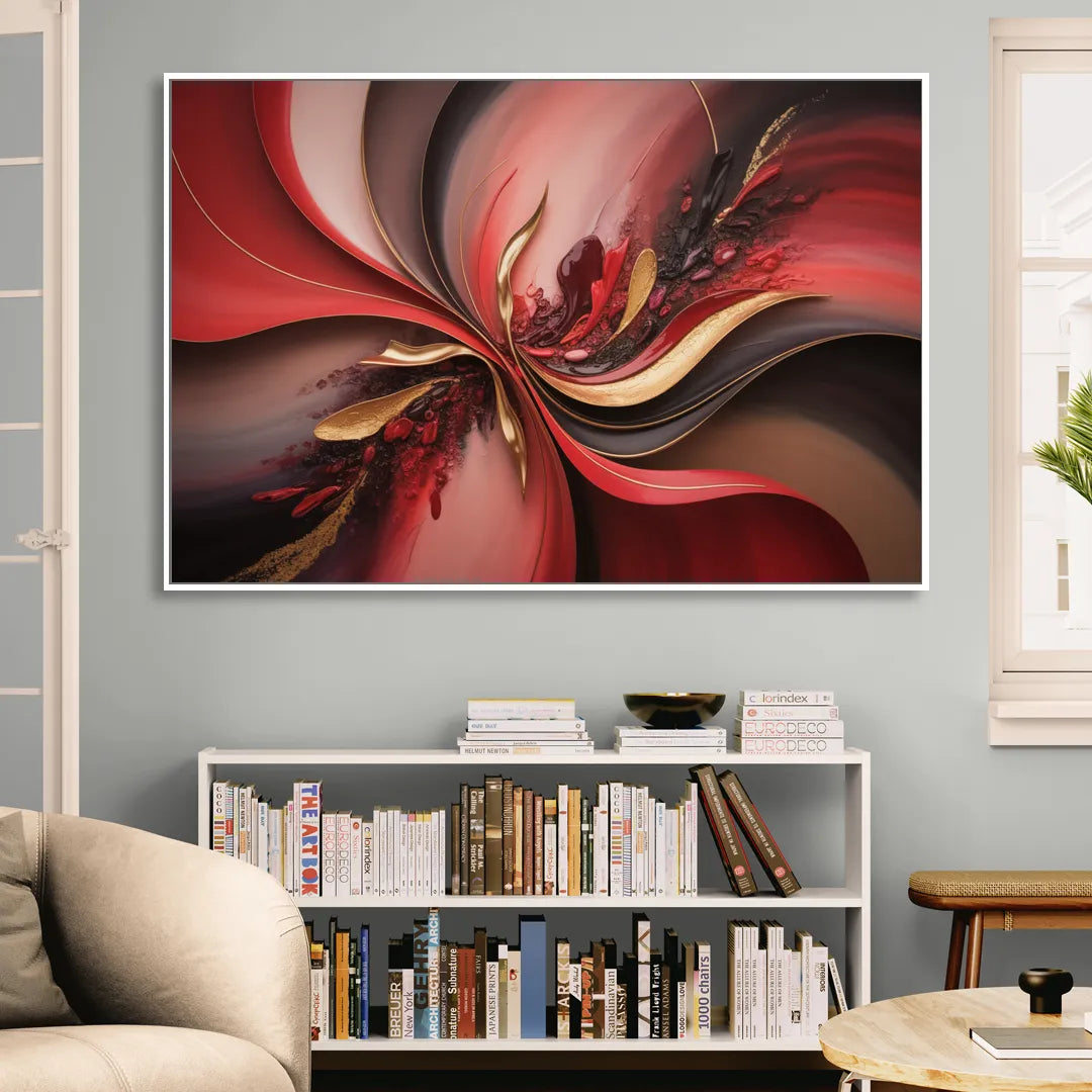 Passion Waves Red Abstract Sitting Room - White Canvas Wall Art
