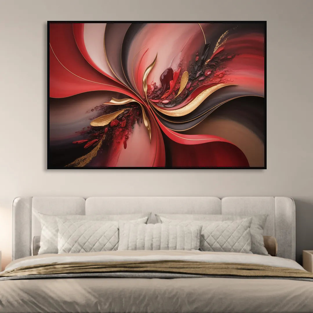 Passion Waves Red Abstract Living Room - Black Canvas Wall Art