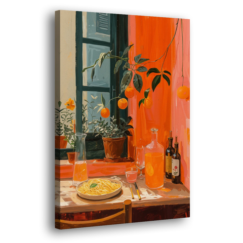 Pasta Art of a Trattoria Table - Canvas Wall Art - Side
