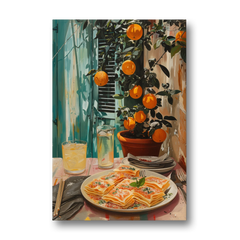 Pasta Painting of Lasagna Under Oranges - Canvas Wall Art - Front