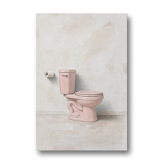 Pastel Bathroom Decor with a Pink Toilet in Profile - Canvas Wall Art - Front