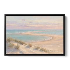 Pastel Beach Painting with Seafoam Lagoon - Black Framed Canvas Wall Art - Front