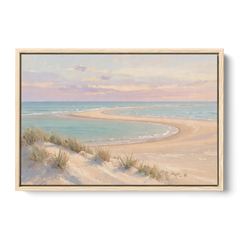 Pastel Beach Painting with Seafoam Lagoon - Oak Framed Canvas Wall Art - Front