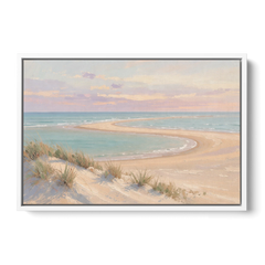 Pastel Beach Painting with Seafoam Lagoon - White Framed Canvas Wall Art - Front
