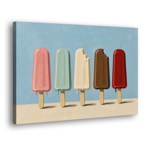 Pastel Wall Art with Five Popsicles in a Row - Canvas Wall Art - Side