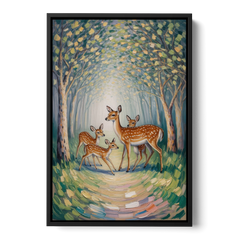 Pastoral Deer Family - Black Framed Canvas Wall Art - Front