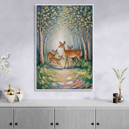 Pastoral Deer Family Sitting Room - White Canvas Wall Art