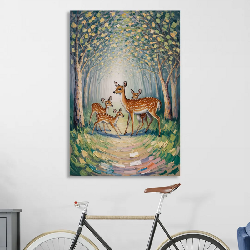 Pastoral Deer Family Living Room - Canvas Wall Art