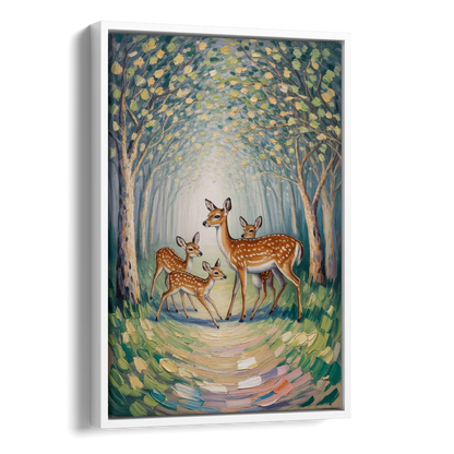 Pastoral Deer Family Side - White Canvas Wall Art