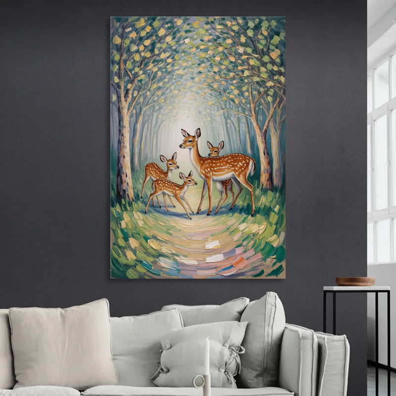 Pastoral Deer Family Sitting Room - Canvas Wall Art