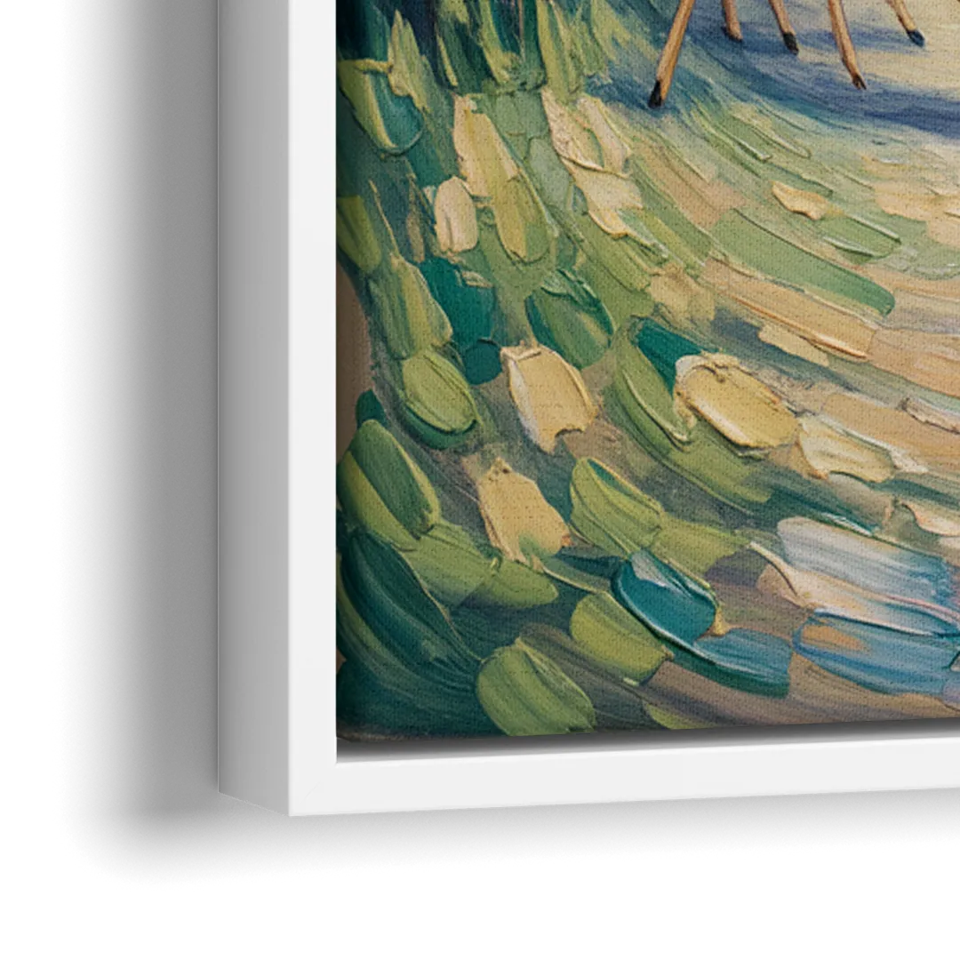 Pastoral Deer Family - Close-Up White Frame Canvas