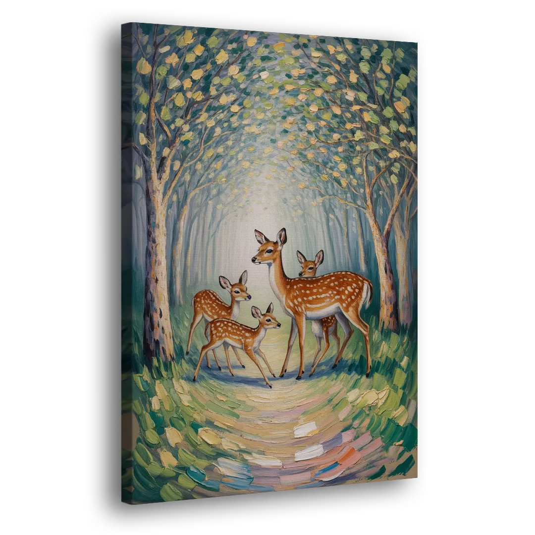 Pastoral Deer Family Side - Canvas Wall Art